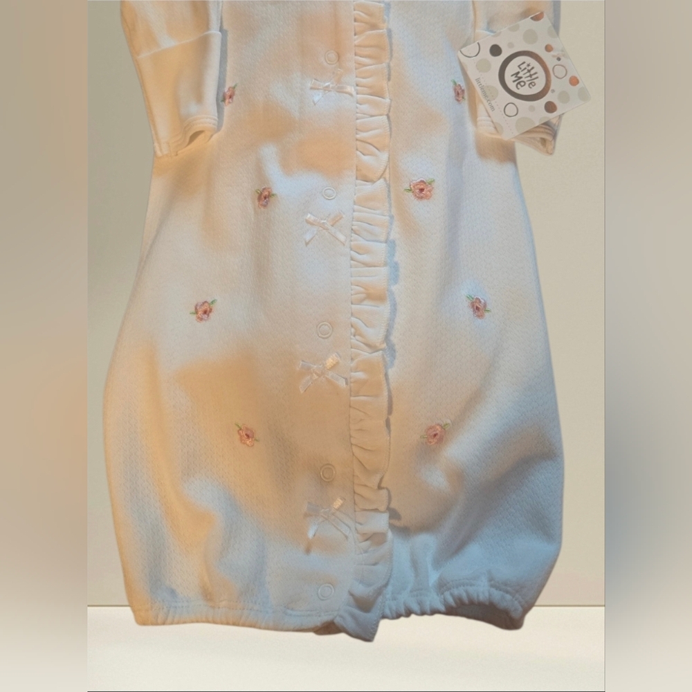 Little Me White And Floral Sleeper Gown-0-3 Mos NWT - Picture 2 of 5